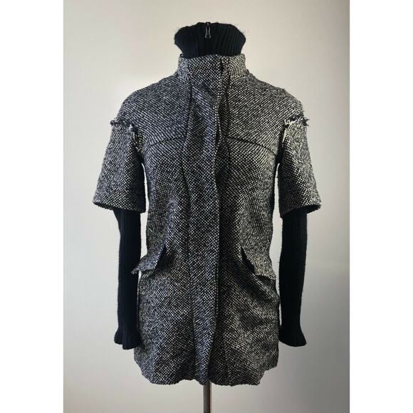 Zara Basic Textured Tweed Layered Full Zip Jacket Black Marled Knit Small H12038 - Picture 3 of 13